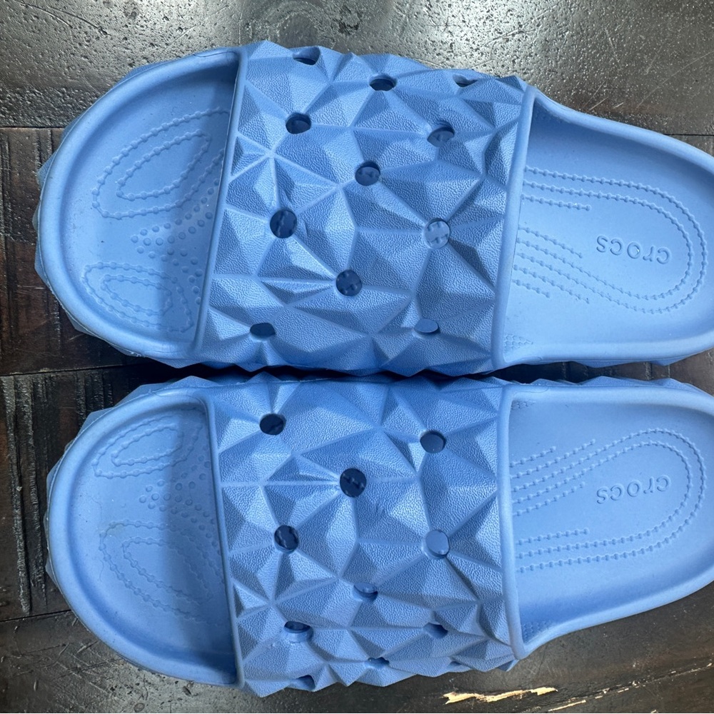 CROCS Light Blue Textured Slide Sandals